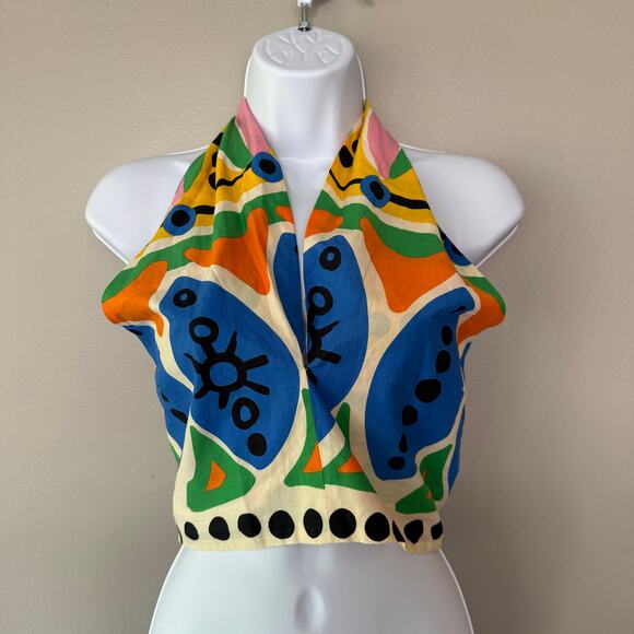 Joie NWT XS Cotton Halter Crop Top Colorful Fruit Abstract Print Smocked Preppy - Picture 2 of 15